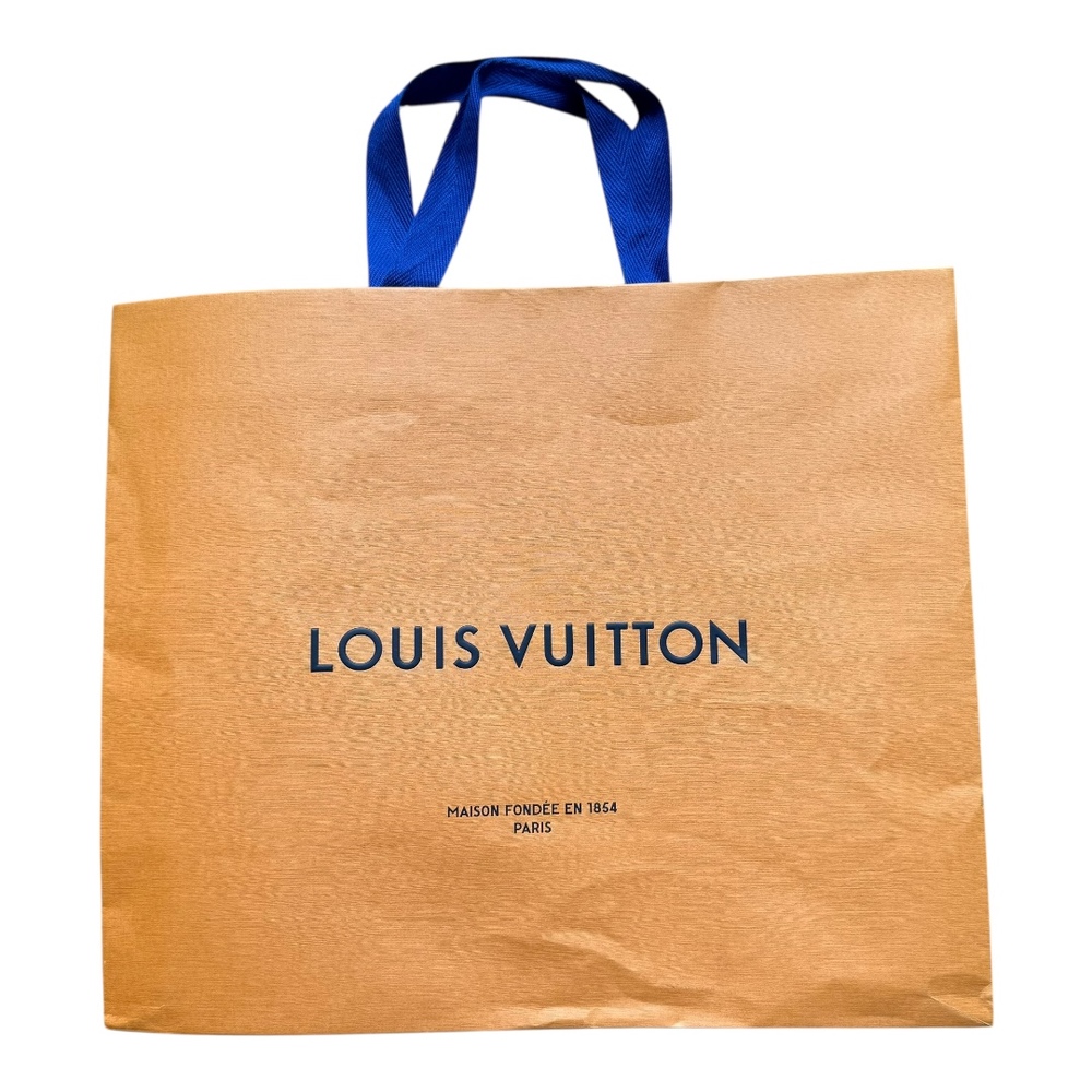 Louis Vuitton Orange Blue Handle Logo Minimalist Modern Shopping Bag 13" x 15.5"